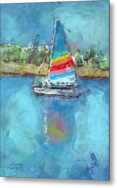 Sailboat Metal Print featuring the digital art Sailing by Arline Wagner