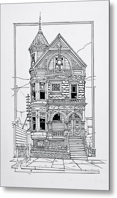 San Francisco Victorians Metal Print featuring the drawing San Francisco Victorians by Ira Shander