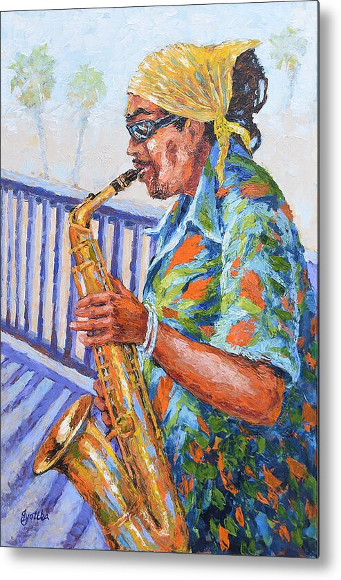 Music Metal Print featuring the painting Saxophone Player by Jyotika Shroff