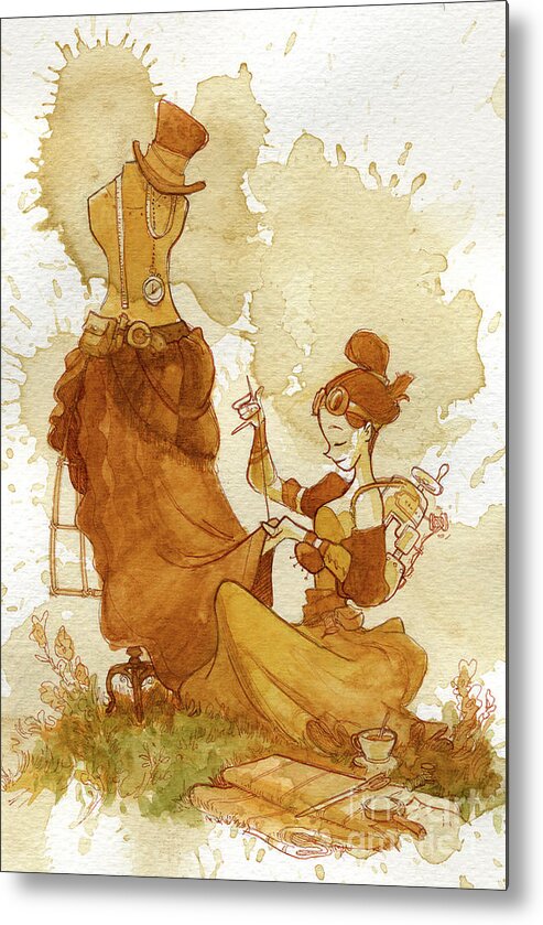 Steampunk Metal Print featuring the painting Seamstress by Brian Kesinger