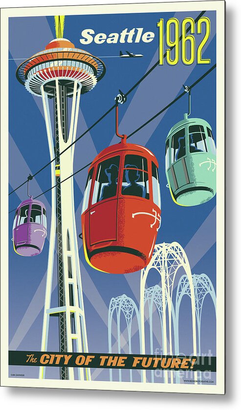 Vintage Metal Print featuring the digital art Seattle Poster- Space Needle Vintage Style by Jim Zahniser
