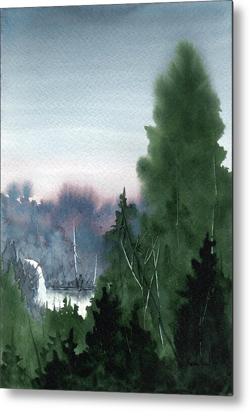 Landscape Waterfall Pine Trees Metal Print featuring the painting Secret Pool by Sean Seal