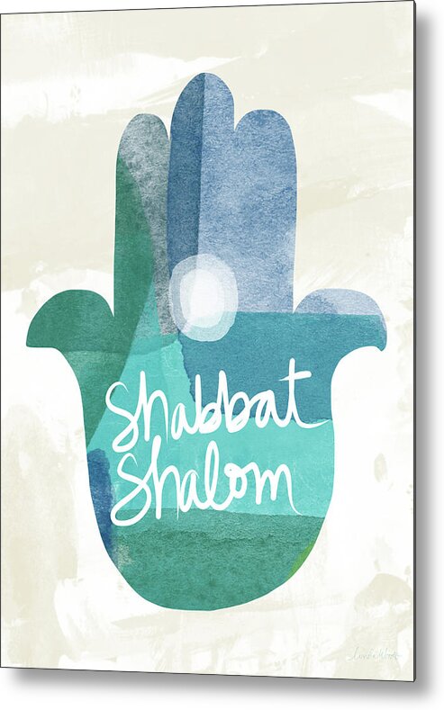 Shabbat Shalom Metal Print featuring the painting Shabbat Shalom Hamsa- Art by Linda Woods by Linda Woods