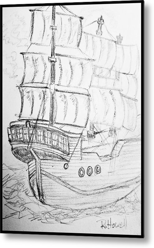 Ship Metal Print featuring the drawing Ship at Sea by Richard Howell