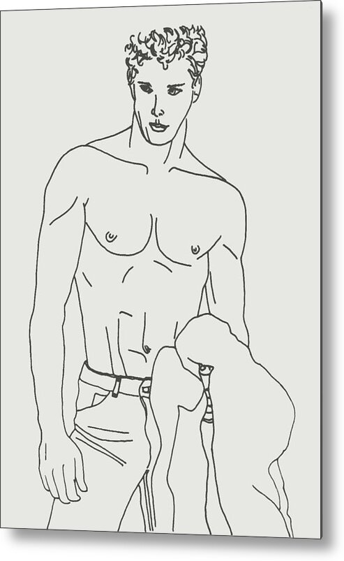 Shirtless Metal Print featuring the drawing Shirtless Young Male by Sheri Parris