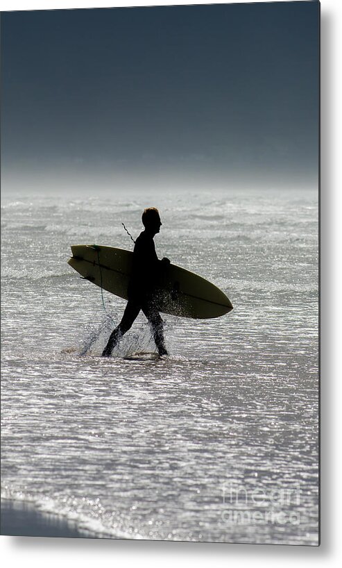 Surfing Metal Print featuring the photograph Silhouette Surfer at Beach by Andreas Berthold