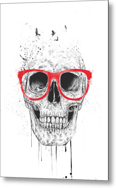 Skull Metal Print featuring the mixed media Skull with red glasses by Balazs Solti