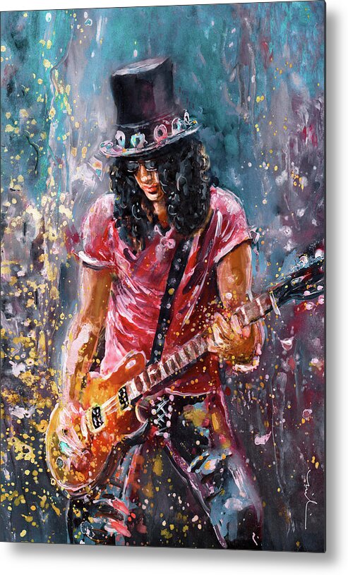 Music Metal Print featuring the painting Slash by Miki De Goodaboom