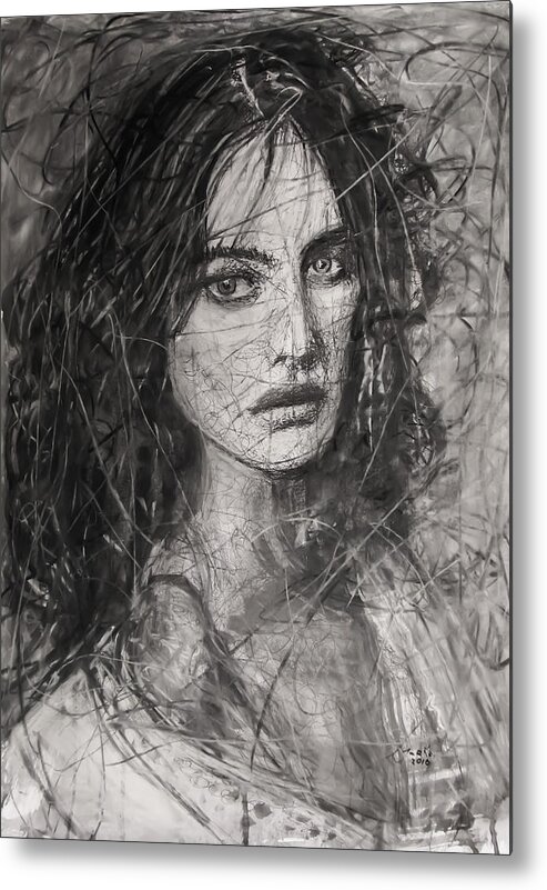 Portrait Art Metal Print featuring the painting Smoky Noir... Ode To Paolo Roversi and Natalia Vodianova by Jarko Aka Lui Grande
