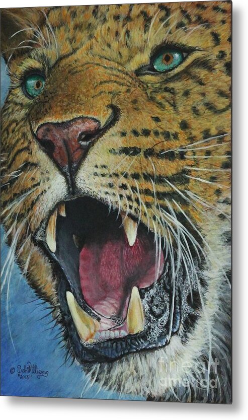 Leopard Metal Print featuring the painting Snarl...Amur Leopard by Bob Williams