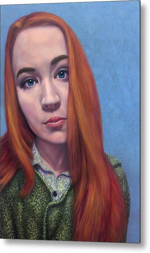 Redhead Metal Print featuring the painting Snowflake in Red by James W Johnson