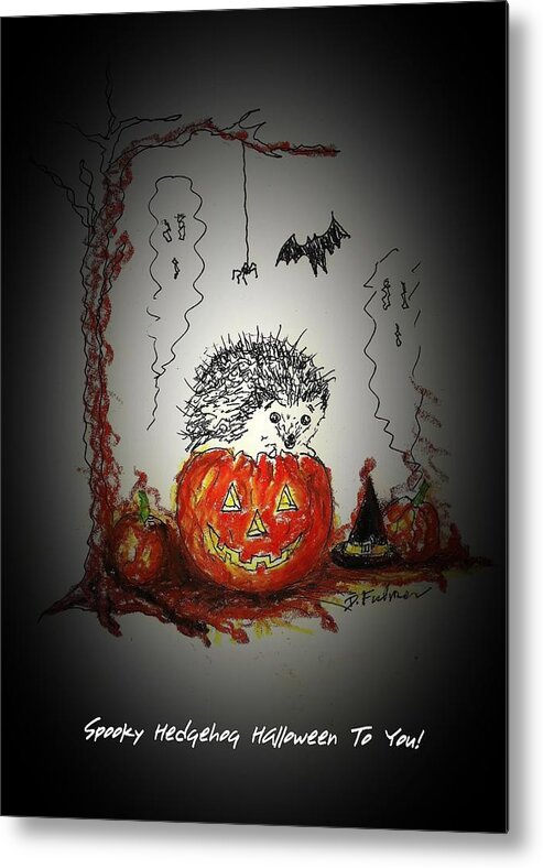 Hedgehog Metal Print featuring the mixed media Spooky Hedgehog Halloween by Denise F Fulmer