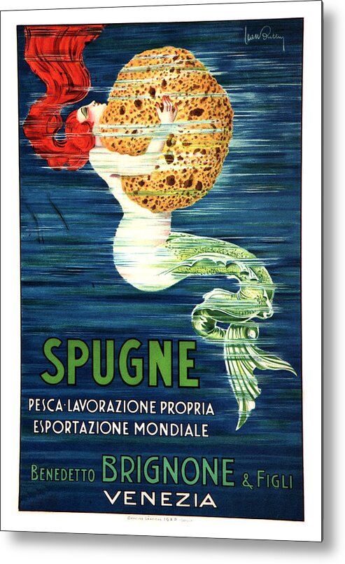 Vintage Metal Print featuring the mixed media Spugne - Mermaid - Brignone Bath Sponge - Vintage Advertising Poster by Studio Grafiikka