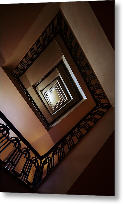 Staircase Metal Print featuring the photograph Square staircase in brown tones by Jaroslaw Blaminsky