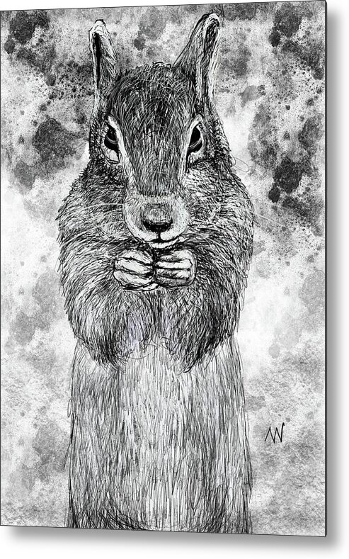 Squirrel Metal Print featuring the digital art Squirrel Snacking by AnneMarie Welsh