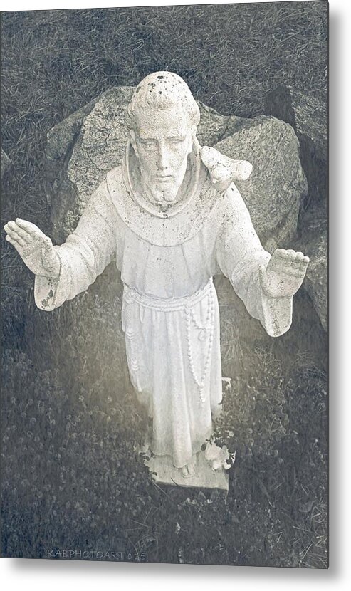 St. Francis Of Assisi Statue Metal Print featuring the photograph St. Francis of Assisi Statue by Kathy Barney