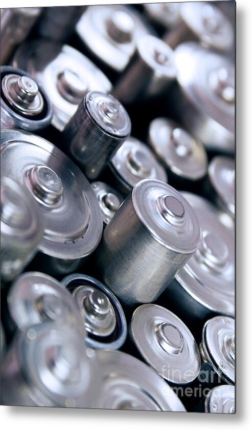 Abstract Metal Print featuring the photograph Stack Of Batteries by Carlos Caetano