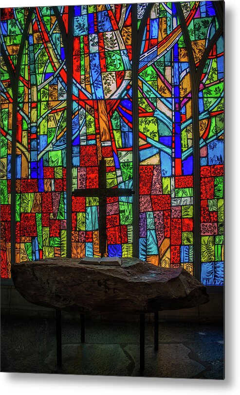 Stained Glass Metal Print featuring the photograph Stained Glass and Stone Altar by Susie Weaver