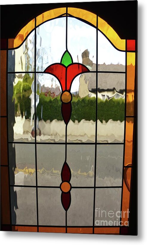 Stained Glass Art Door Window The Club Ireland Whimsical Subject Irish Art Vertical Visions Dalkey Surreal Street Travel Wood Print Metal Frame Canvas Print Poster Print Greeting Card Available On T Shirts Tote Bags Shower Curtains Mugs Spiral Notebooks And Phone Cases. Metal Print featuring the photograph Stained Glass Door The Club, Dalkey by Poet's Eye