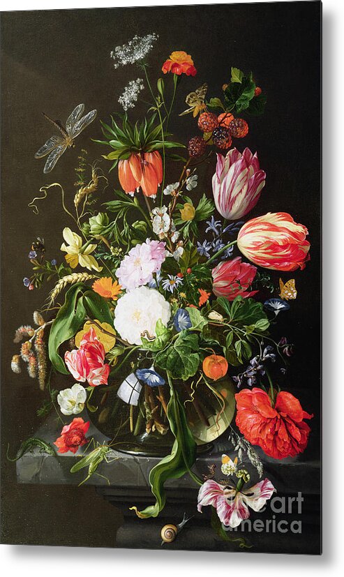 Still Metal Print featuring the painting Still Life of Flowers by Jan Davidsz de Heem