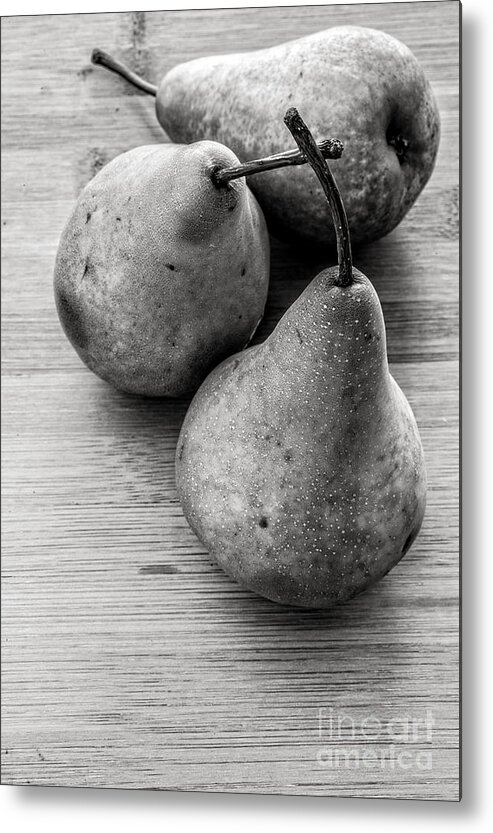 Food Metal Print featuring the photograph Still Life of Three Pears by Edward Fielding