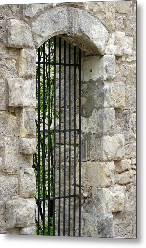 Ruins Metal Print featuring the photograph Stone Walls and Iron Gates by Maria Keady