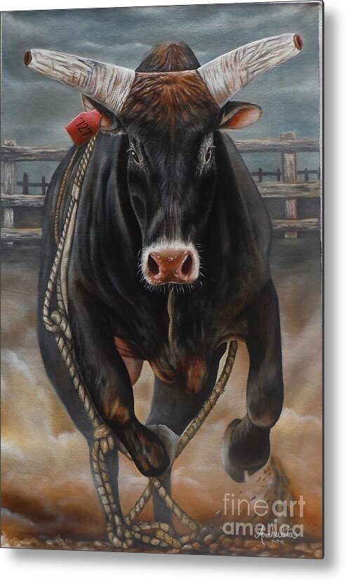 Bull Metal Print featuring the painting Strongest Bull Wins by Ruben Archuleta - Art Gallery