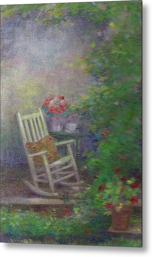 Illustrated Summer Porch Metal Print featuring the painting Summer Porch and Rocker by Judith Cheng