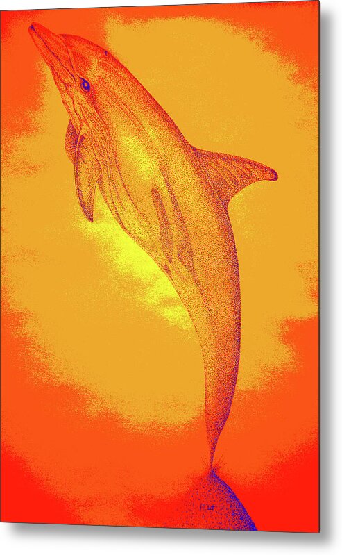 Dolphin Paintings Metal Print featuring the drawing Sunburst Porpoise by Mayhem Mediums