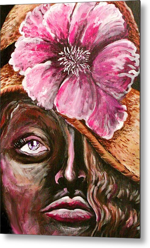 Face Metal Print featuring the painting Sunday Hat by Yvonne Blasy
