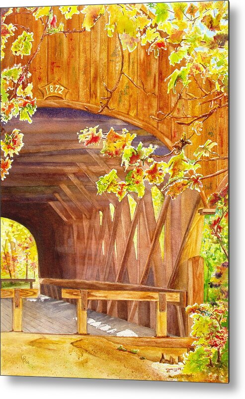 Covered Bridges Metal Print featuring the painting Sunday River Bridge by Karen Fleschler