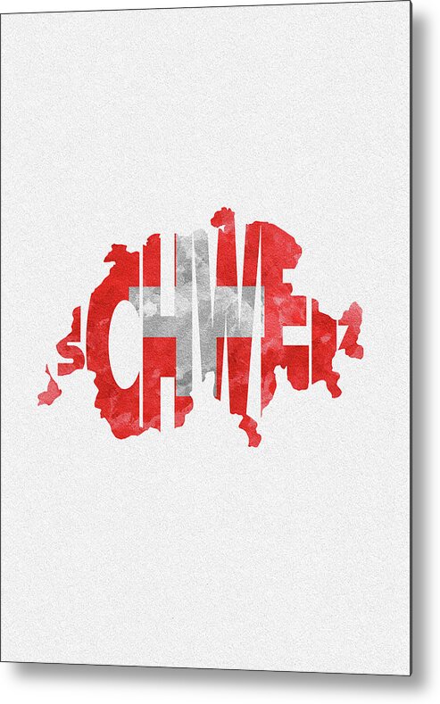 Switzerland Metal Print featuring the painting Switzerland Typographic Map Flag by Inspirowl Design