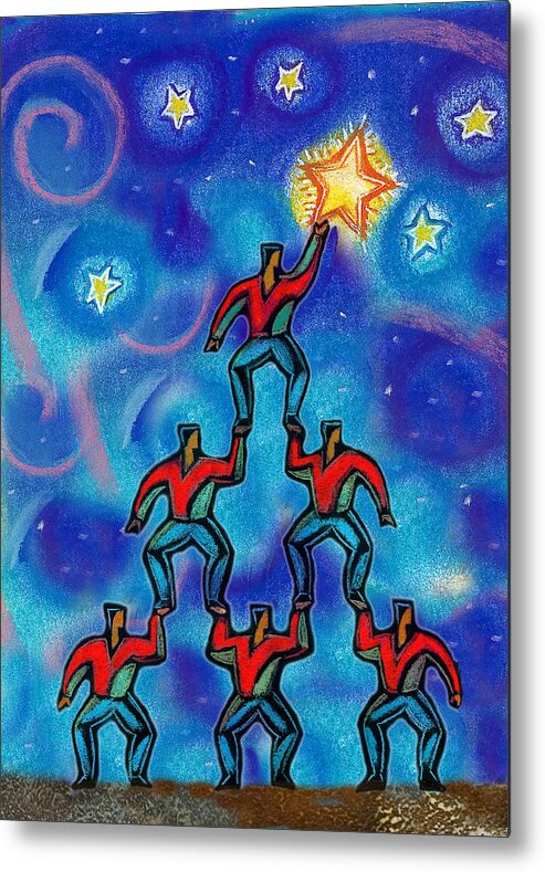 Accomplishment Achievement Adjusting Alliance Ambition Aspiration Aspire Assisting Balance Building Co-worker Collaboration Colleague Color Color Image Colour Computer Graphic Cooperation Full Length Graphic Design Group Help Helping Imagination Initiative Inspiration Inspiring Male Man Medium Group Of People Monument Night Nighttime Only Men Opportunity Partnership People Person Possibility Reach Reaching Resolution Standing Star Strength Structure Success Support Supporting Team Teamwork Metal Print featuring the painting Teamwork #1 by Leon Zernitsky