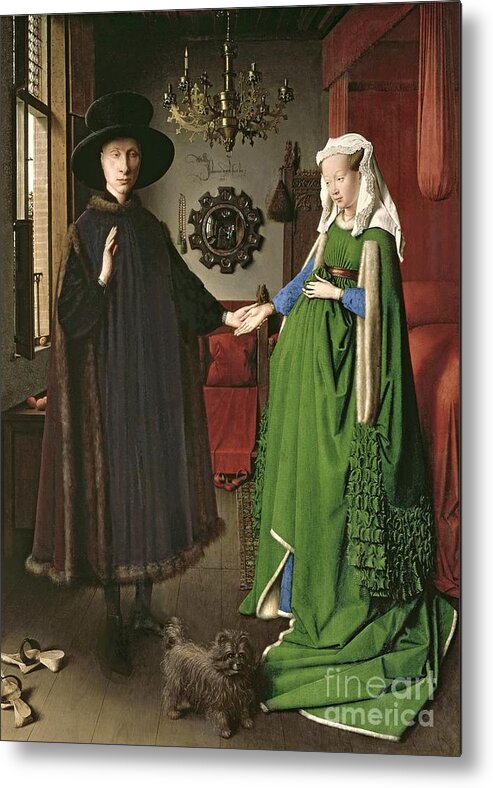 Jan Van Eyck Metal Print featuring the painting The Arnolfini Marriage by Jan van Eyck