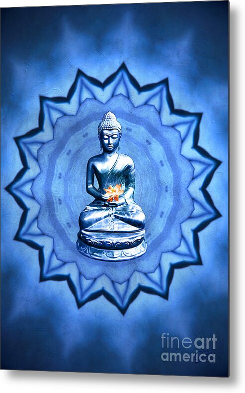 Gabriele Pomykaj Metal Print featuring the digital art The Blue Buddha Meditation by Gabriele Pomykaj