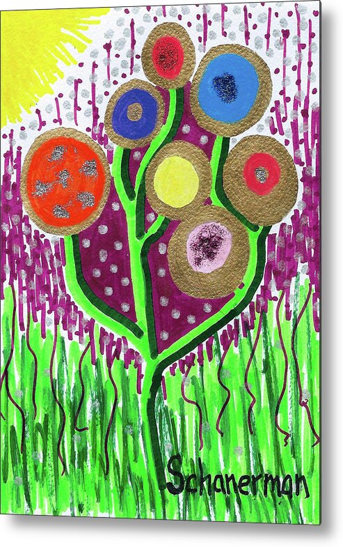 Original Drawing Metal Print featuring the drawing The Button Ball Tree by Susan Schanerman