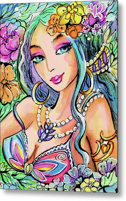 Beautiful Eastern Woman Metal Print featuring the painting The Flowery Stream by Eva Campbell