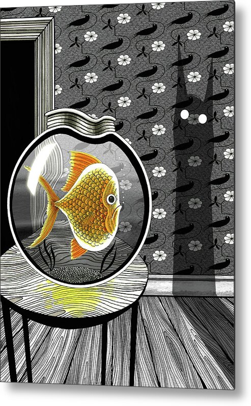 Goldfish Metal Print featuring the drawing The Haunted Goldfish Bowl by Andrew Hitchen