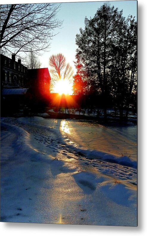 Snow Metal Print featuring the photograph The Lighted Path by Karen Wiles