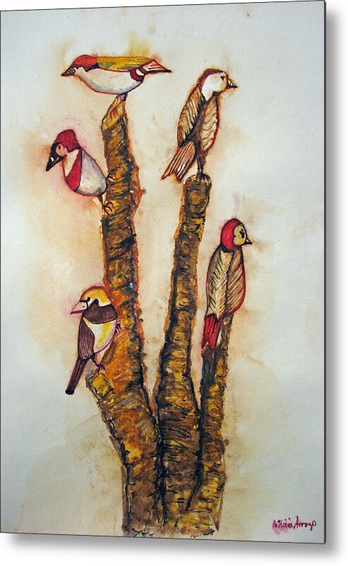 Birds Metal Print featuring the painting The Night Watchers by Patricia Arroyo