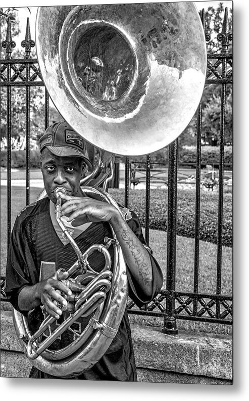Portrait Metal Print featuring the photograph They Say It's The Sousaphone Players You Have To Look Out For... by Kirk Cypel