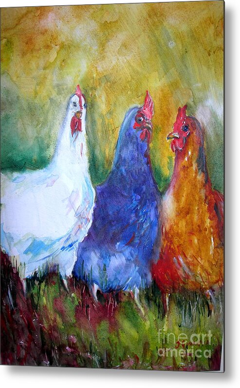 Animals Metal Print featuring the painting Three Chicks by Joyce Guariglia
