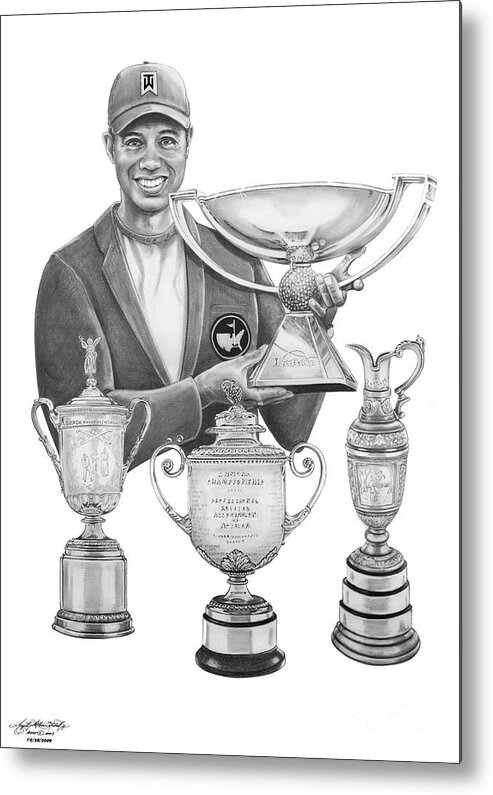 Tiger Woods Metal Print featuring the drawing Tiger Woods-Decades Best by Murphy Elliott