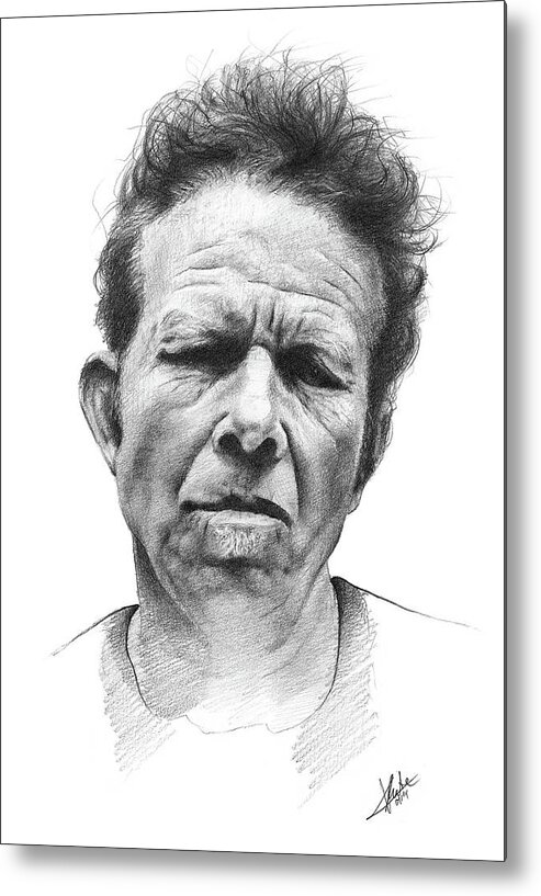 Tom Waits Metal Print featuring the drawing Tom Waits by Christian Klute