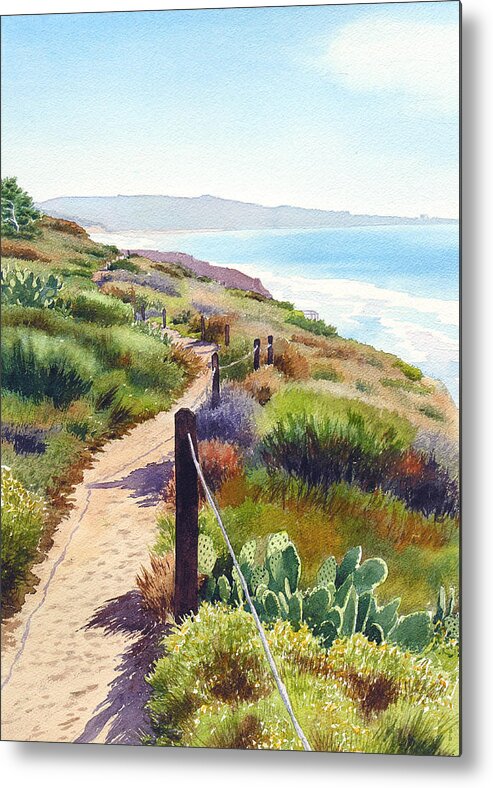 Landscape Metal Print featuring the painting Torrey Pines Guy Fleming Trail by Mary Helmreich