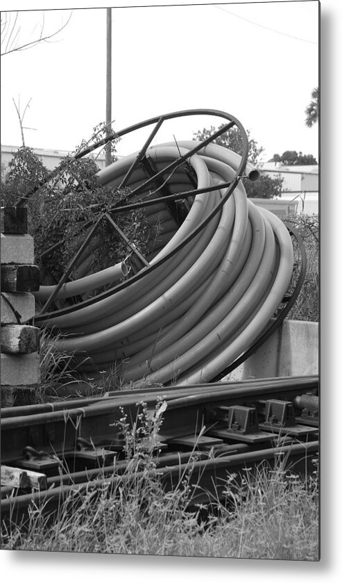 Blacka Nd White Metal Print featuring the photograph Tracks And Cable by Rob Hans