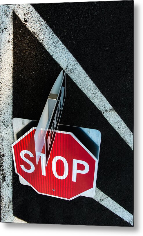 Traffic Sign Metal Print featuring the photograph Traffic Signs And Lines Together by Gary Slawsky