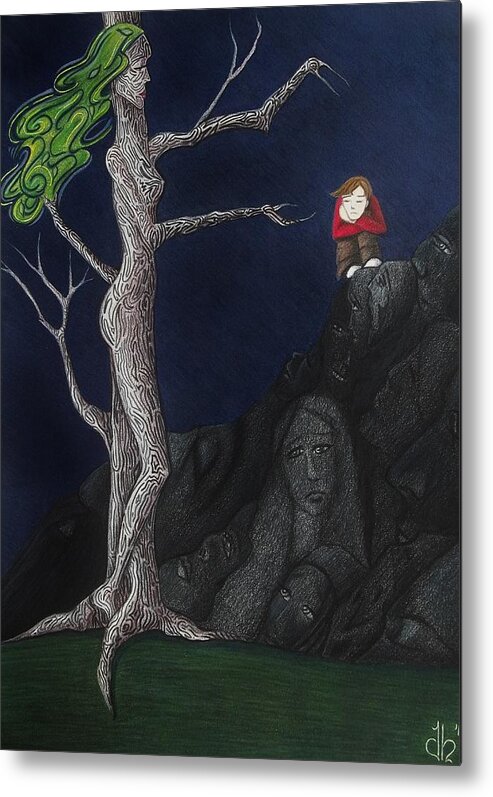 Drawing Metal Print featuring the drawing Unalone by Danielle R T Haney