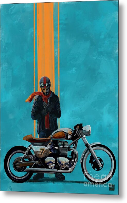 Cafe Racer Metal Print featuring the painting Vintage Cafe racer by Sassan Filsoof