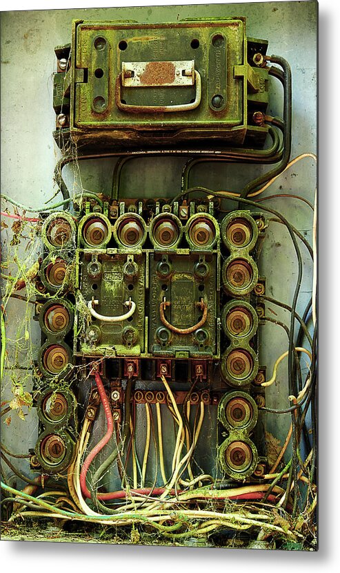 Vintage Fuse Box Metal Print featuring the photograph Vintage Household Fuse Box by Michael Eingle